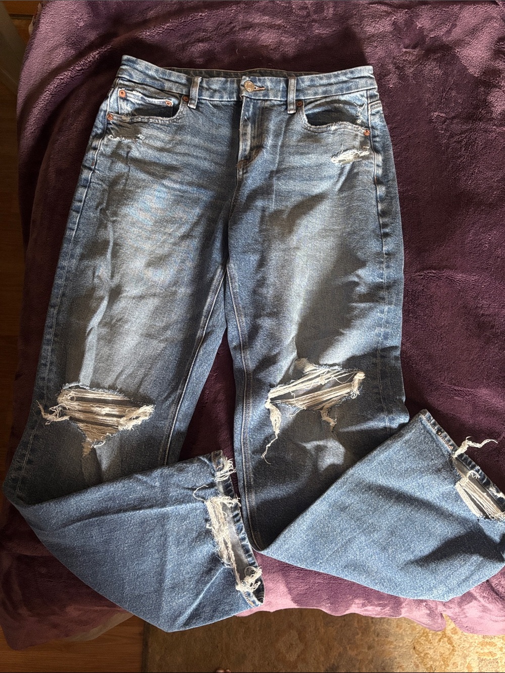 American Eagle Outfitters Distressed Blue Wide-Leg Jeans